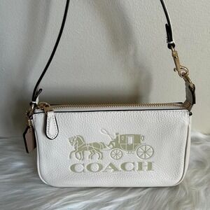 Coach Nolita 19 Horse and Carriage Wristlet Chalk White Pebbled Leather Bag